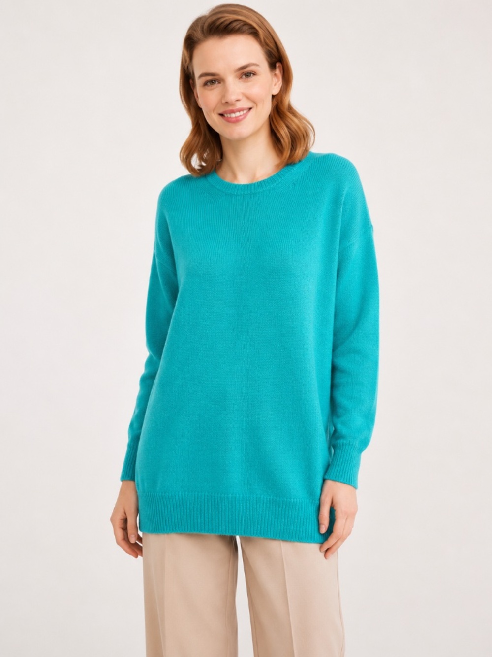 Max Mara Mohair Wool Crewneck Sweater Turquoise Oversized Knit Women Size L